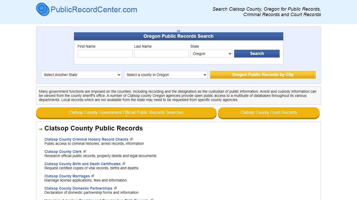 Clatsop County Oregon Free Public Records - Court Records ...