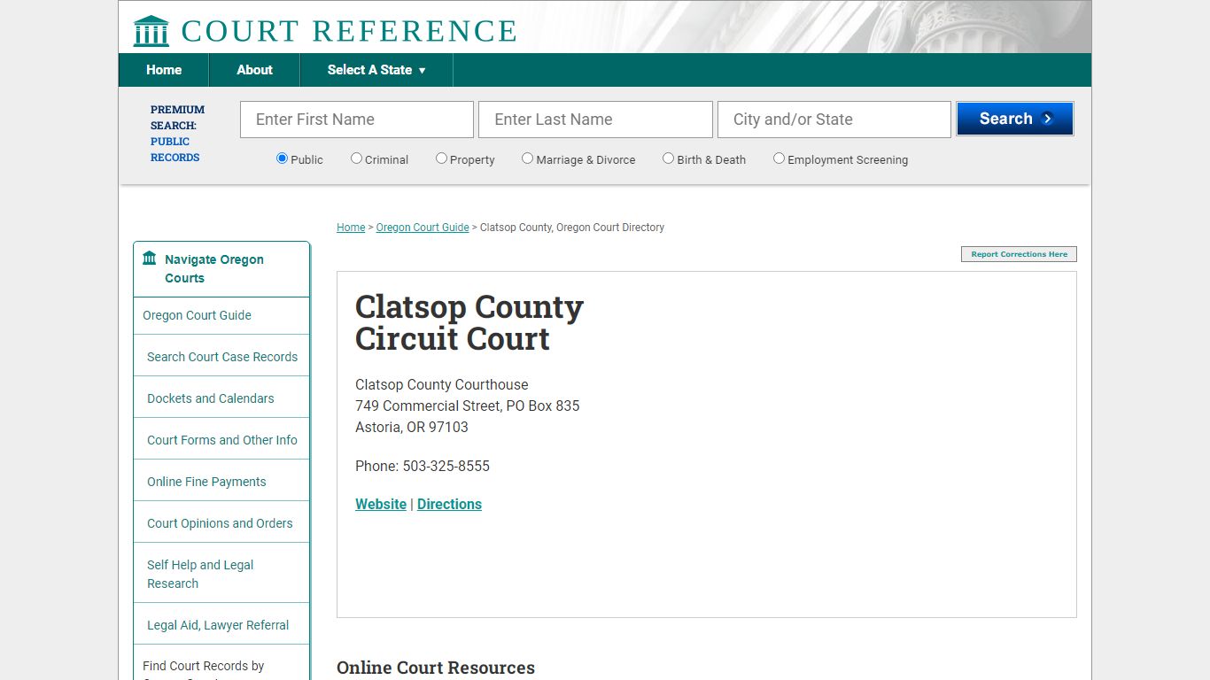 Clatsop County Circuit Court - Court Records Directory