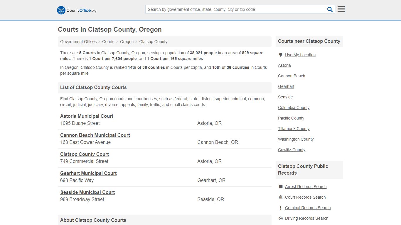 Courts - Clatsop County, OR (Court Records & Calendars)